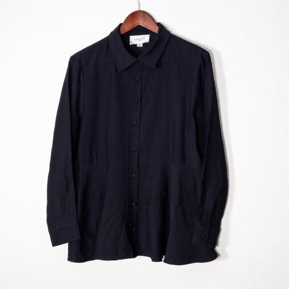 Pomander Place Women’s Black Tunic Shirt Collared Button Romantic Minimalism XL - Picture 1 of 8